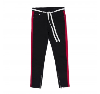 RED STRIPES SKINNY JEANS IN BLACK WITH ZIPS