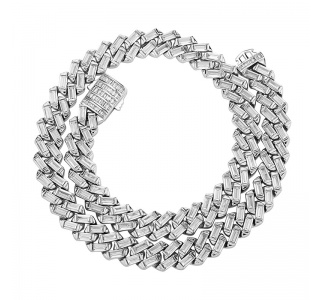 12MM RECTANGLE DIAMOND CUBAN LINKS NECKLACE IN SILVER / GOLD